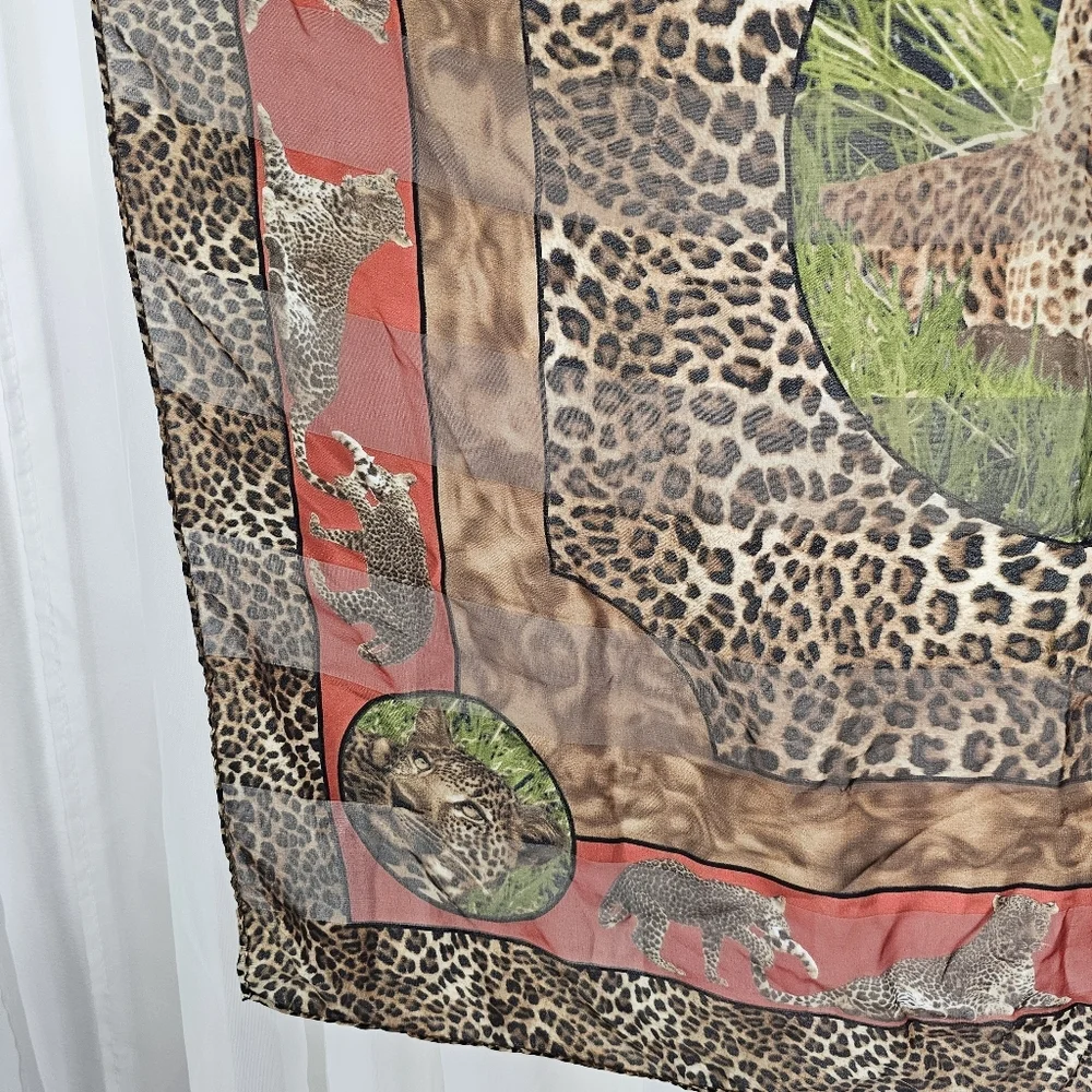 Vintage Leopard Print And Photo 100% Silk Square Scarf - Unique